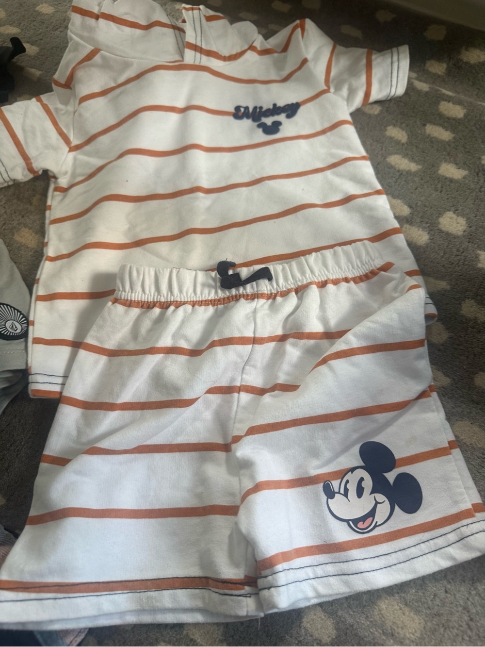Mickey Mouse White & Orange Stripe Tee and Shorts Set Toddler boy